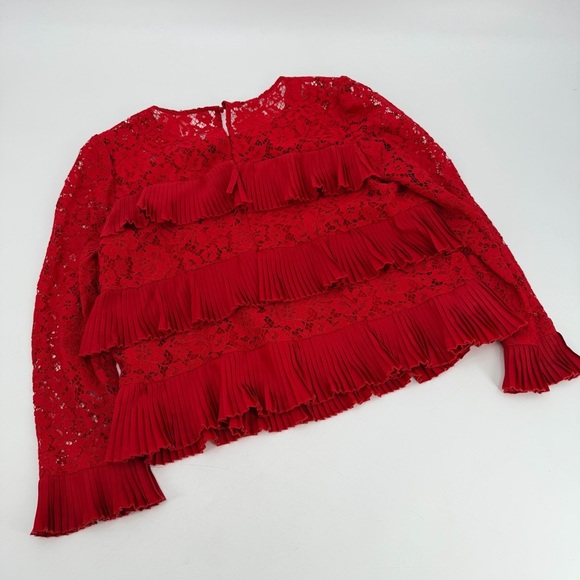 J. Crew Red Lace Ruffle Holiday Blouse Size 10 - Picture 5 of 5
